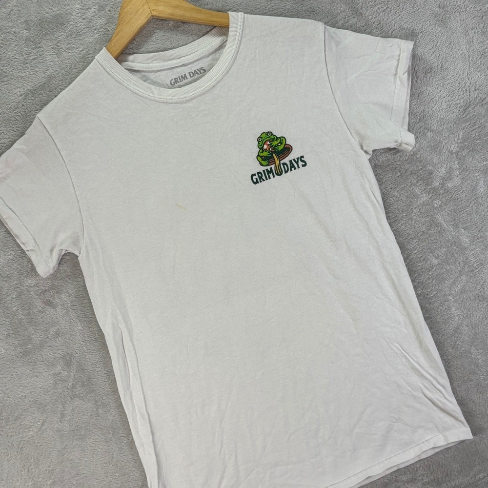 Grim Days Psychedelic Hiking Club Frog Skull Mushroom Men's Shirt‎ White Sz Sm